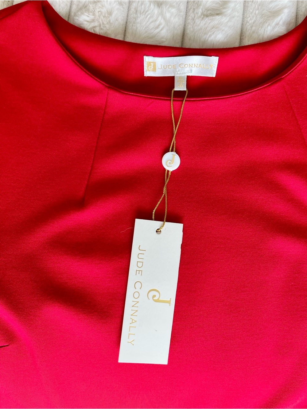 Jude Connally Franca Red Feather Cuff Long Sleeve Dress XL NWT Made in USA - Picture 9 of 13